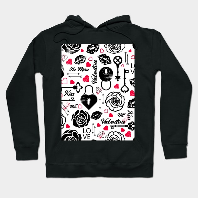 Kitsch Valentine | black, white and red| love pattern Hoodie by RenattaZare